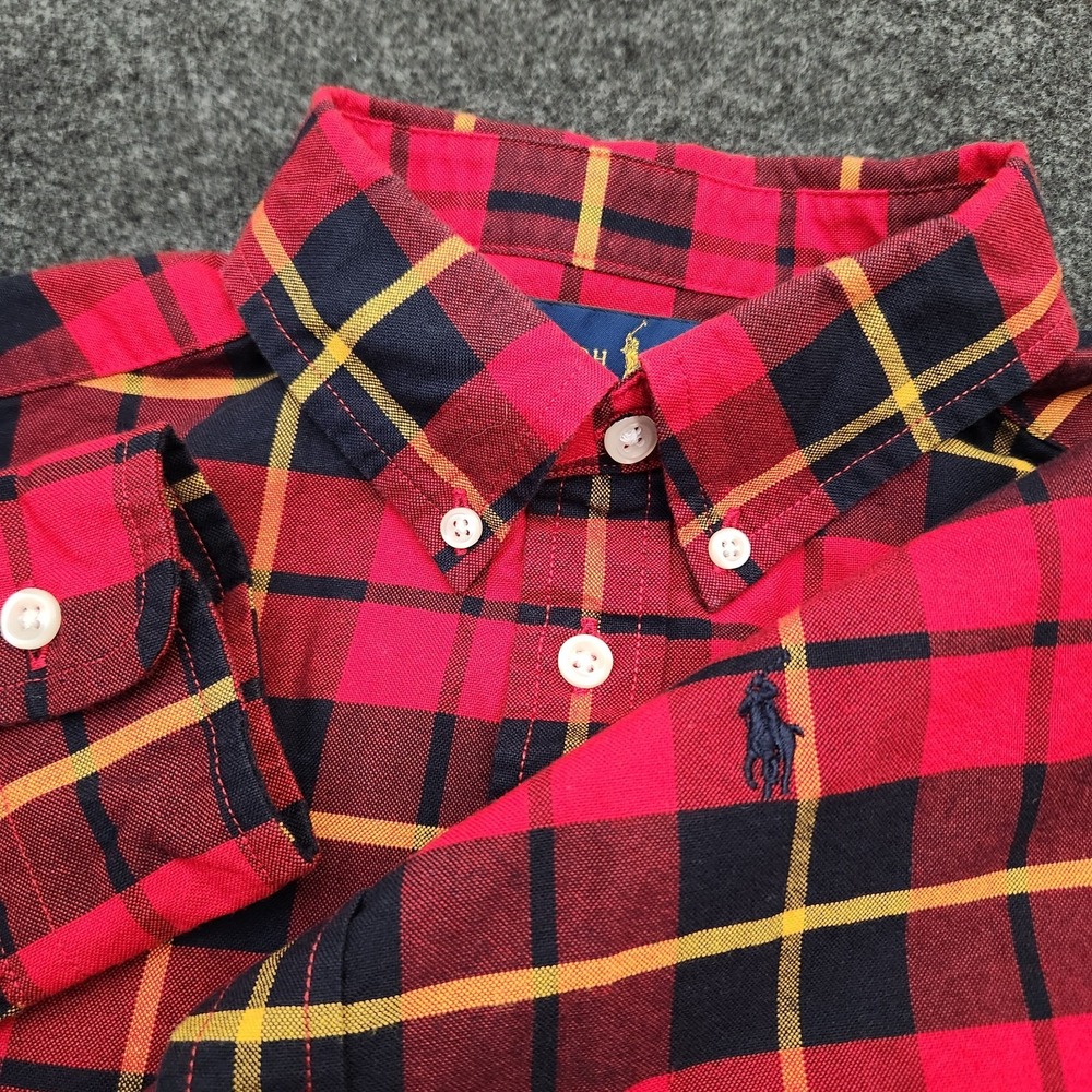 Ralph Lauren Youth Boys Large 14-16 Red Black Plaid Button Down Shirt Pony